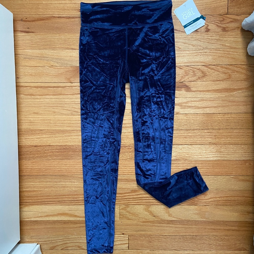 Athleta Girl Blue Crushed Velvet Leggings, XL
